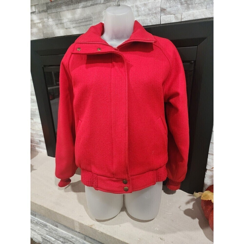 Vintage Woolrich Jacket Red Wool Full Zip Womens Medium Buffalo Checkered Inner